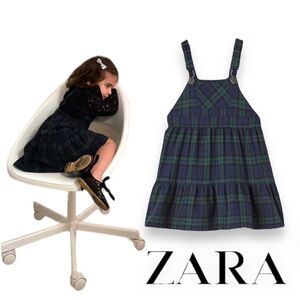 ZARA Kids | Blue & Green | PLAID OVERALL TIERED DRESS